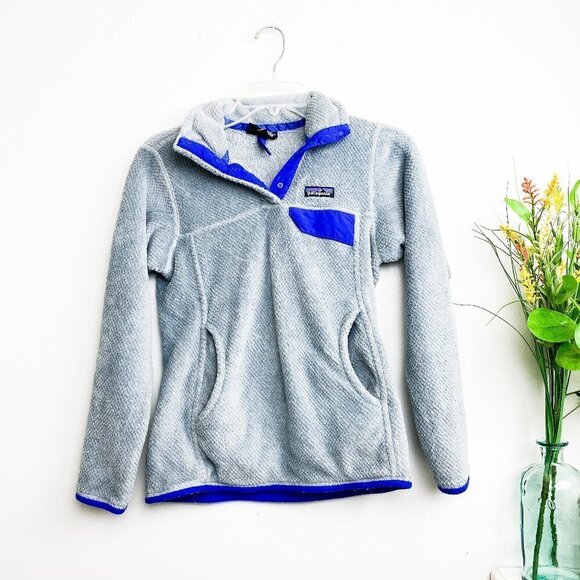 🦋 PATAGONIA Gray Purple Re-tool Synchilla Pullover XS - Picture 1 of 5